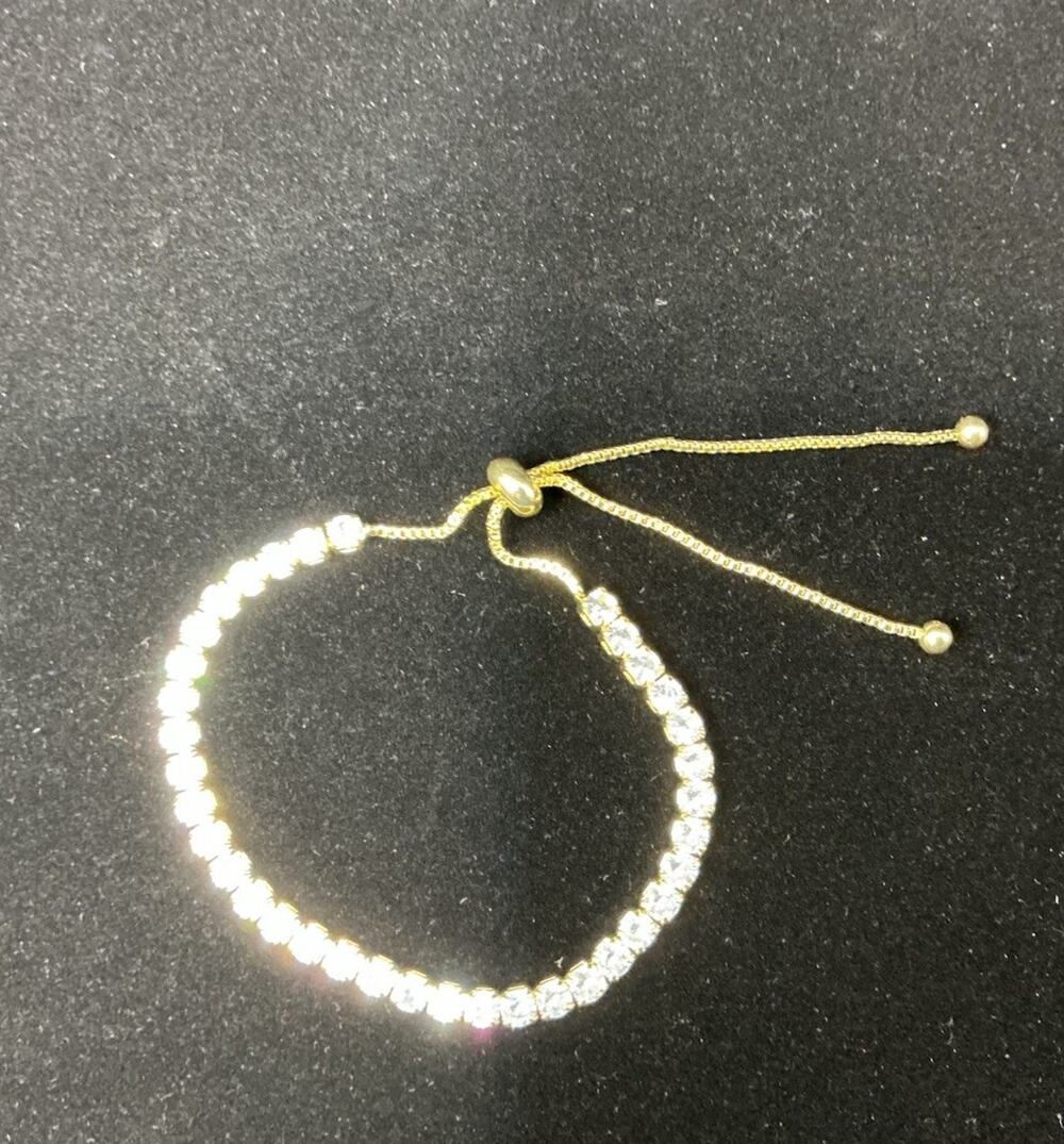 Baguette Tennis Bracelet Made with Swarovski Crystal Gold Overlay Adjustable